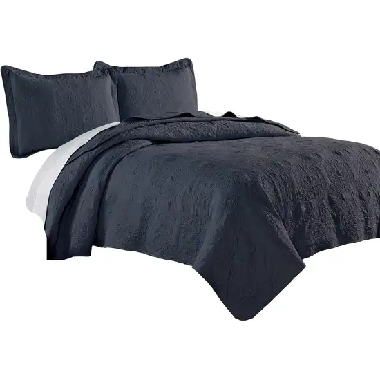 Ada 3 Piece Microfiber Full Size Quilt Set, Mandala Embroidery Photo 1