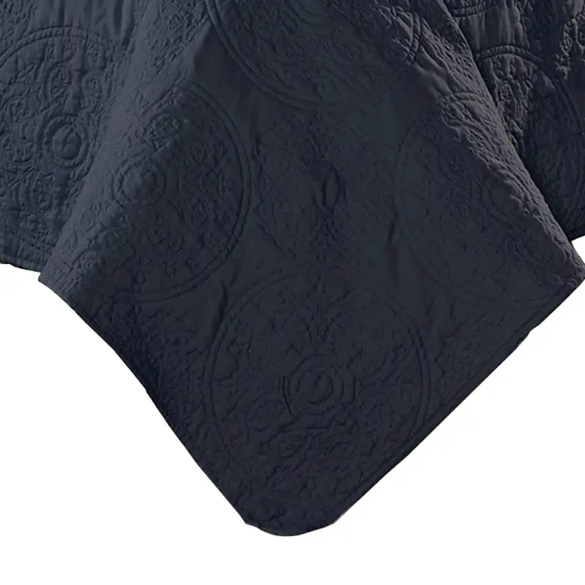 Ada 3 Piece Microfiber Full Size Quilt Set, Mandala Embroidery Photo 4