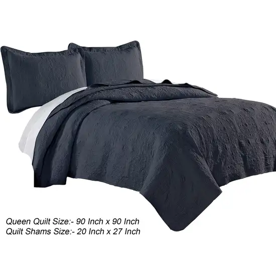 Ada 3 Piece Microfiber Full Size Quilt Set, Mandala Embroidery Photo 5