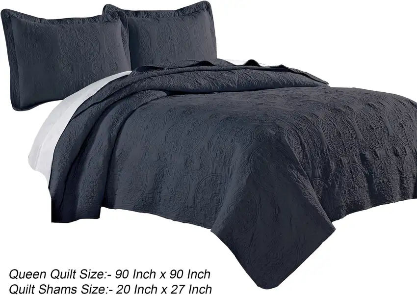 Ada 3 Piece Microfiber Full Size Quilt Set, Mandala Embroidery Photo 5