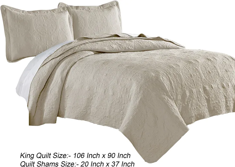 Ada 3 Piece Microfiber King Size Quilt Set, Mandala Embroidery Photo 5