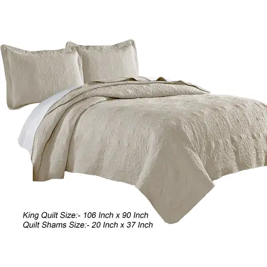 Ada 3 Piece Microfiber King Size Quilt Set, Mandala Embroidery Photo 5