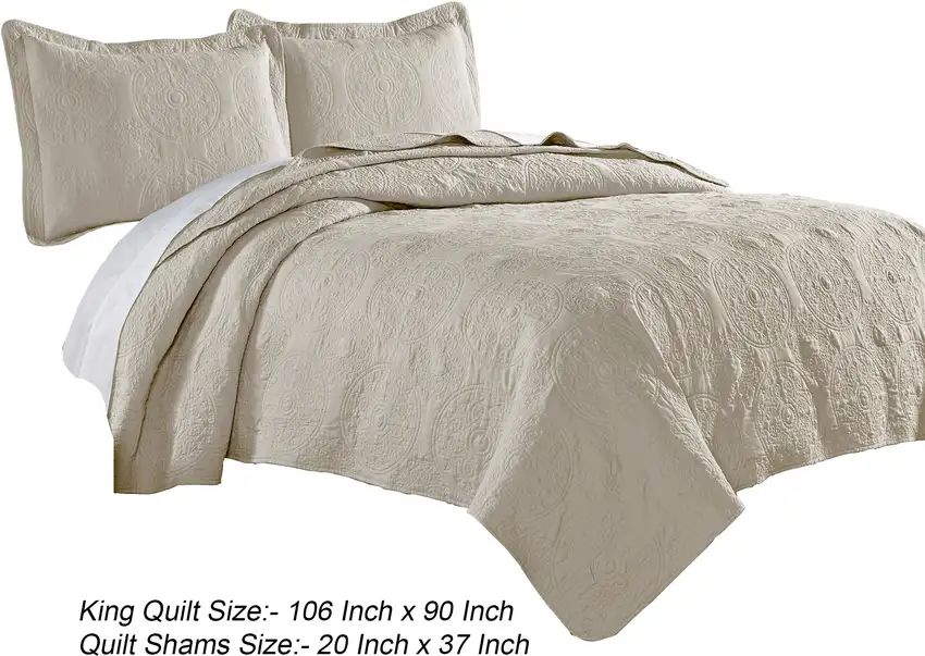 Ada 3 Piece Microfiber King Size Quilt Set, Mandala Embroidery Photo 5