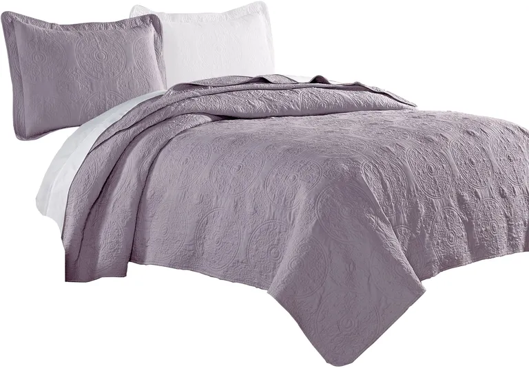 Ada 2 Piece Microfiber Twin Size Quilt Set, Mandala Embroidery Photo 1