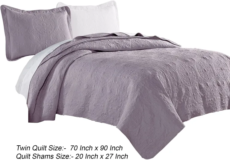 Ada 2 Piece Microfiber Twin Size Quilt Set, Mandala Embroidery Photo 5