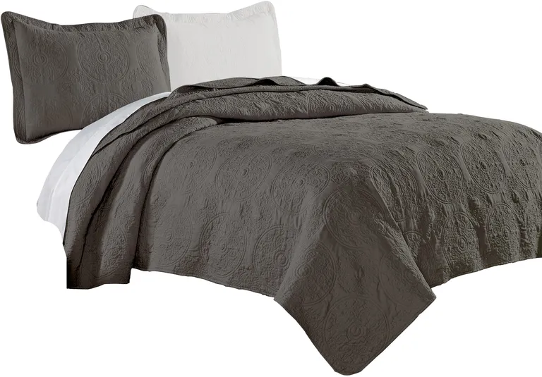 Ada 2 Piece Microfiber Twin Size Quilt Set, Mandala Embroidery Photo 1