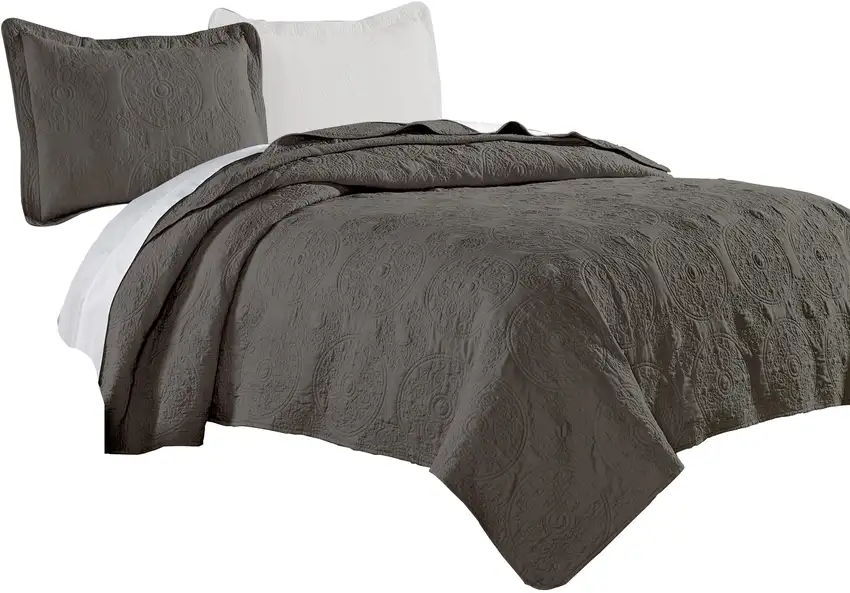 Ada 2 Piece Microfiber Twin Size Quilt Set, Mandala Embroidery Photo 1