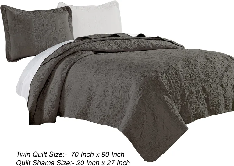 Ada 2 Piece Microfiber Twin Size Quilt Set, Mandala Embroidery Photo 5