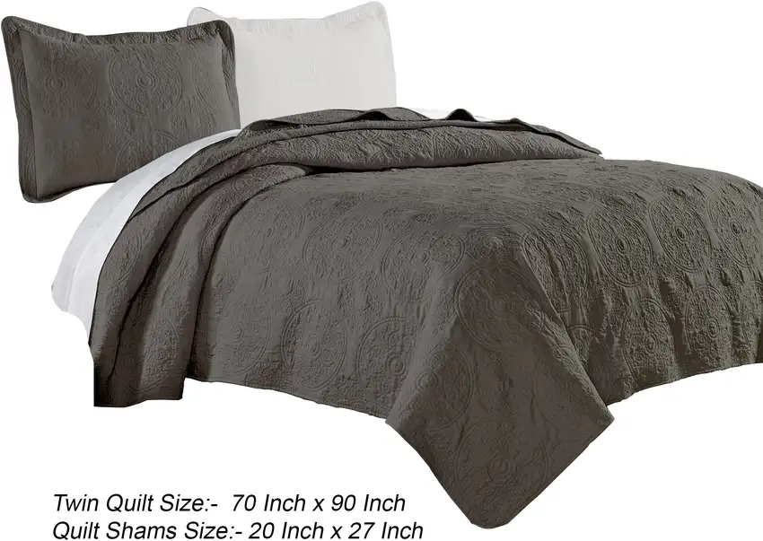 Ada 2 Piece Microfiber Twin Size Quilt Set, Mandala Embroidery Photo 5