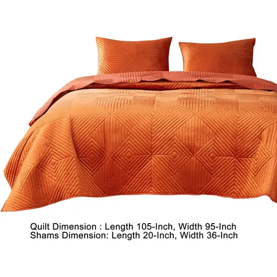 Ahab 3 Piece Velvet King Quilt Set, Diamond Quilting Design Photo 5