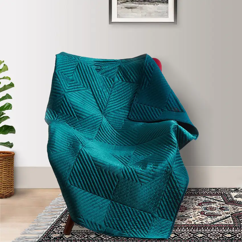 Ahab 60 x 50 Quilted Throw Blanket, Polyester Filling, Teal Dutch Velvet Photo 6