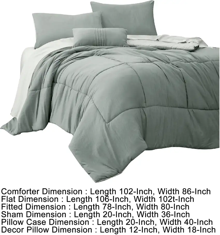 Alice 8 Piece King Comforter Set, Reversible, Soft Sage By The Urban Port Photo 6