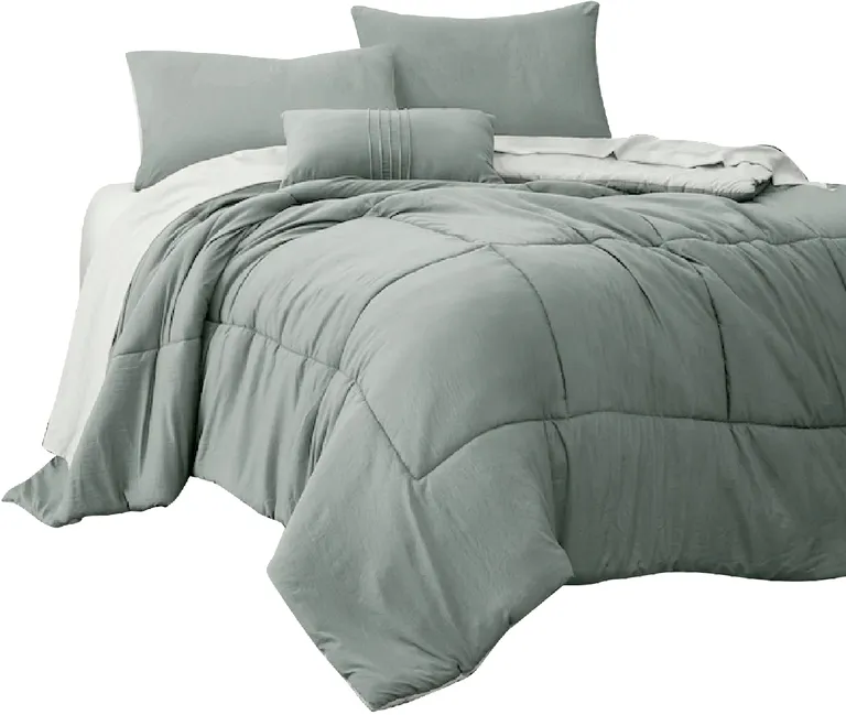 Alice 8 Piece King Comforter Set, Reversible, Soft Sage By The Urban Port Photo 1