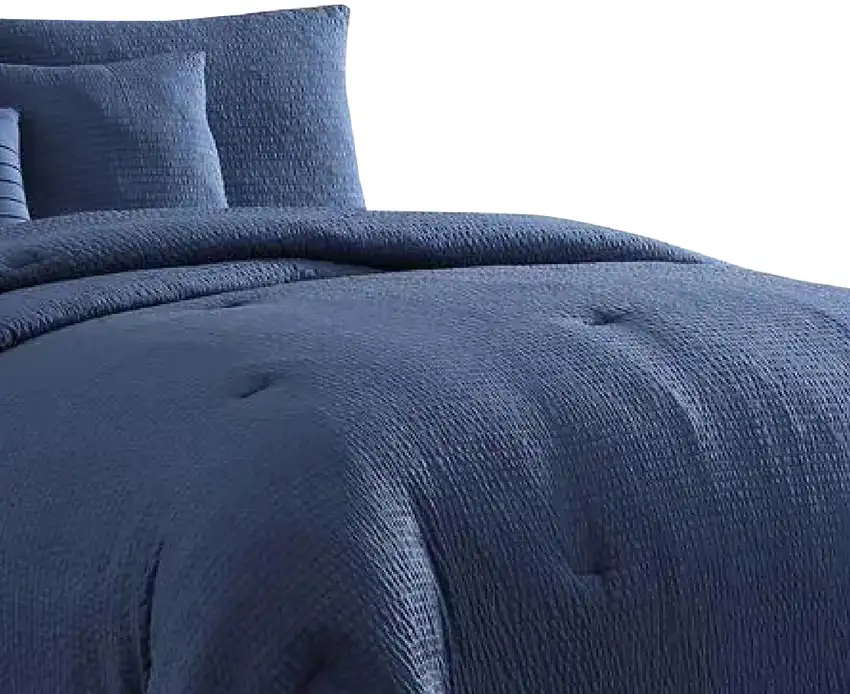 Alice 5 Piece Queen Comforter Set, Textured, The Urban Port, Navy Blue Photo 3