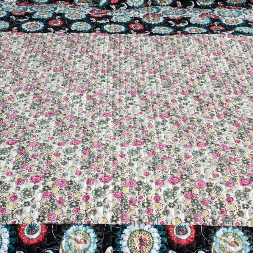 Alice and Flower - 100% Cotton 2PC Floral Vermicelli-Quilted Patchwork Quilt Set ( Size) Photo 3