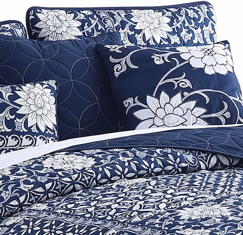 Ann 6 Piece King Size Polyester Quilt Set, Flowers, Reversible Photo 2