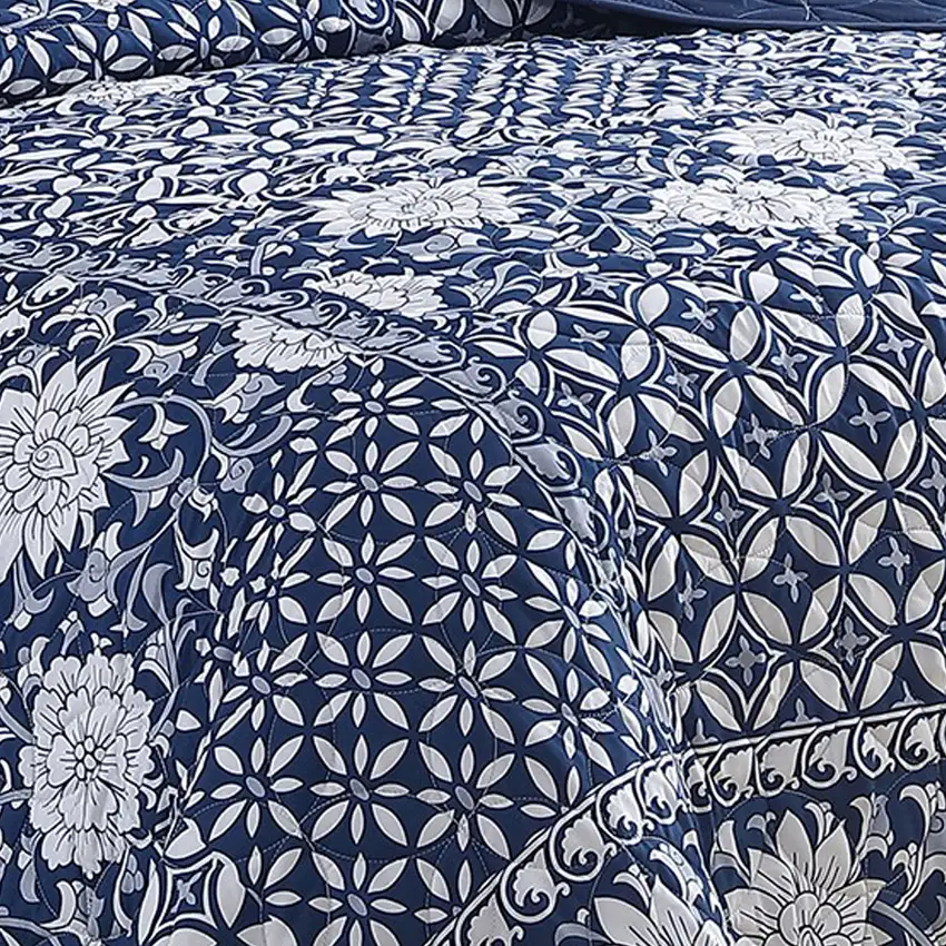 Ann 6 Piece King Size Polyester Quilt Set, Flowers, Reversible Photo 3