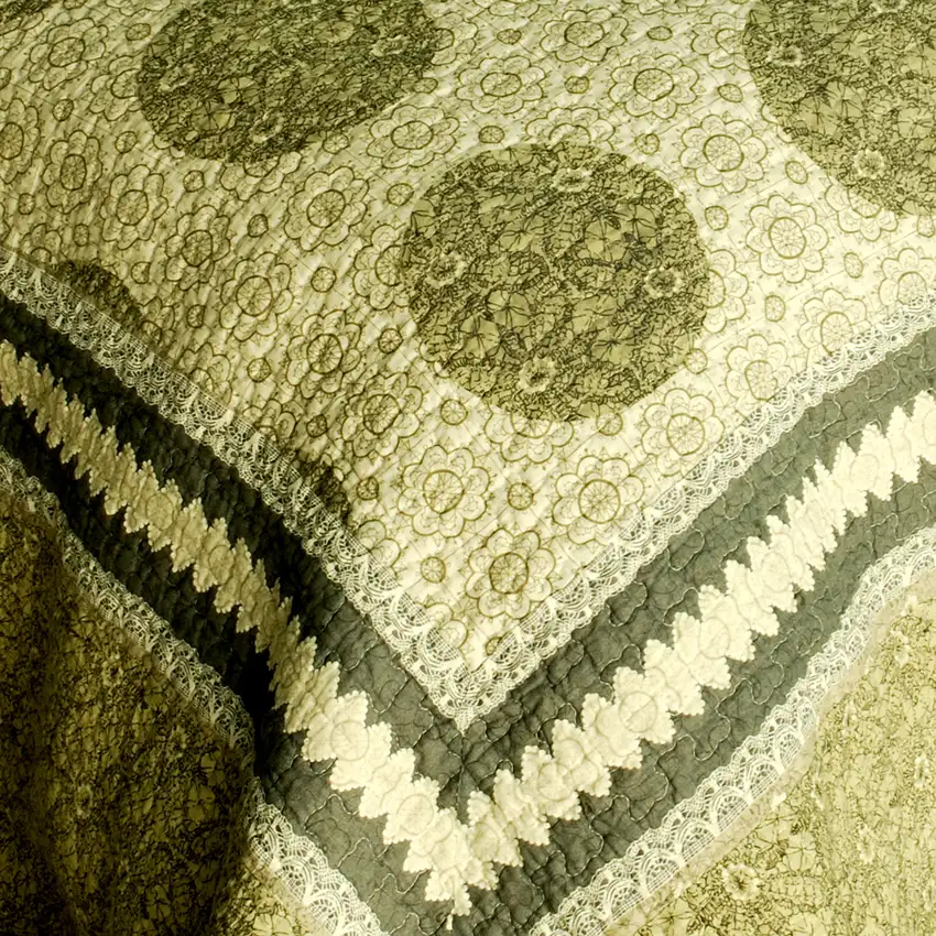 Antique Beauty -  Cotton 3PC Vermicelli-Quilted Polka Dot Patchwork Quilt Set (Full/Queen Size) Photo 4