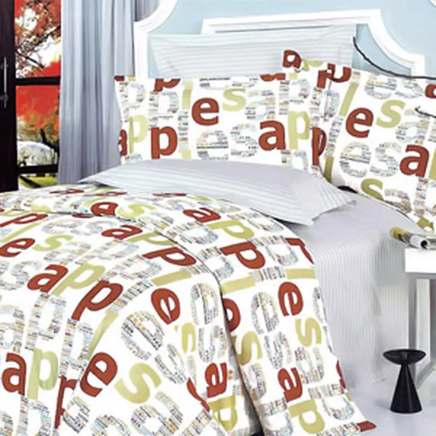 Apple Letter -  100% Cotton 4PC Duvet Cover Set (Full Size) Photo 2