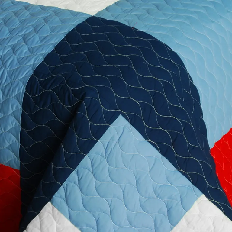 Banneret - 3PC Vermicelli-Quilted Patchwork Quilt Set (Full/Queen Size) Photo 4