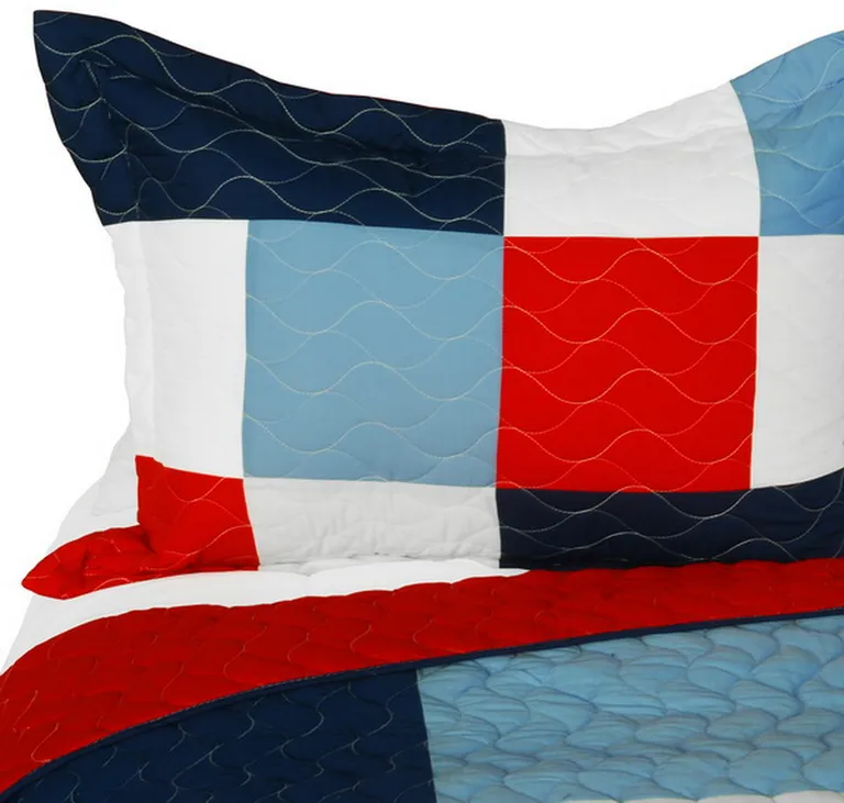 Banneret - 3PC Vermicelli-Quilted Patchwork Quilt Set (Full/Queen Size) Photo 2