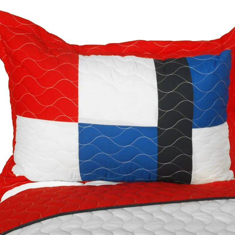Be Myself - Vermicelli-Quilted Patchwork Geometric Quilt Set Full/Queen Photo 2