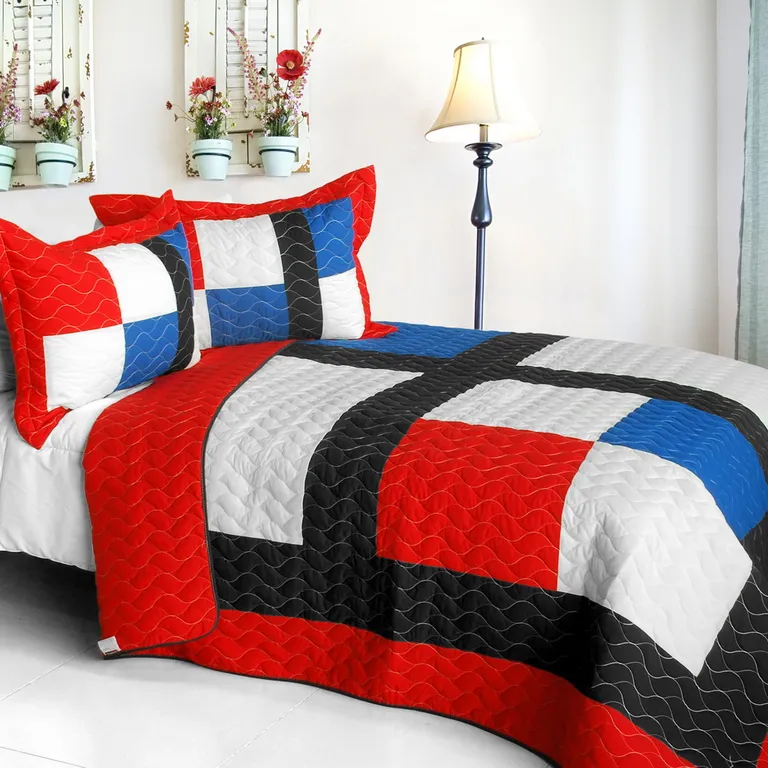 Be Myself - Vermicelli-Quilted Patchwork Geometric Quilt Set Full/Queen Photo 1