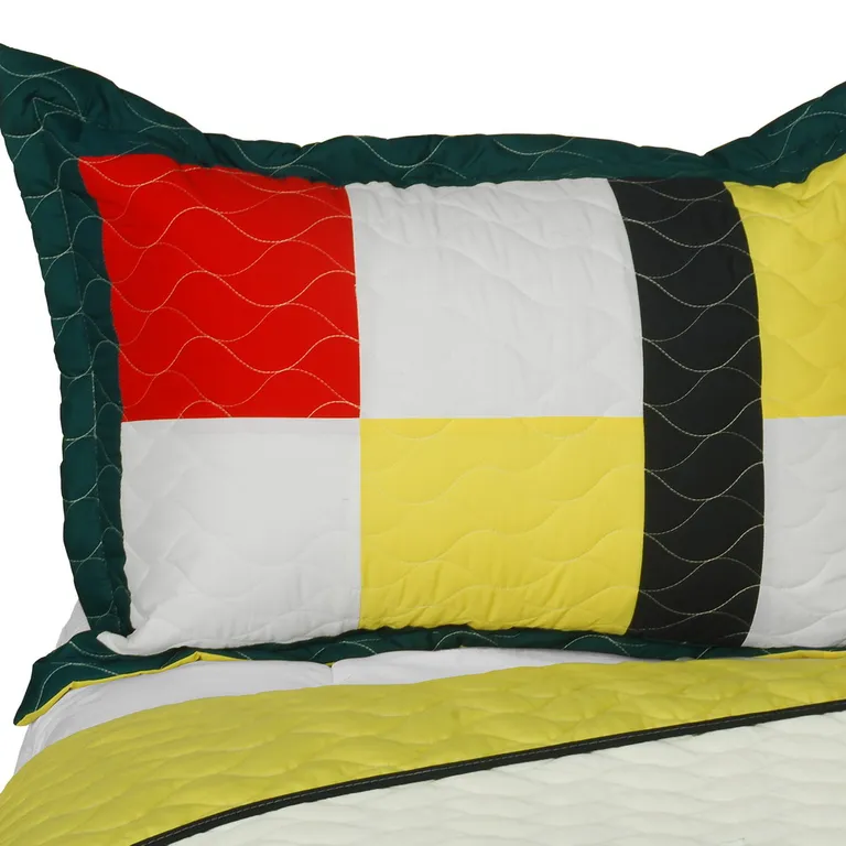 Be Yourself - Vermicelli-Quilted Patchwork Geometric Quilt Set Full/Queen Photo 2