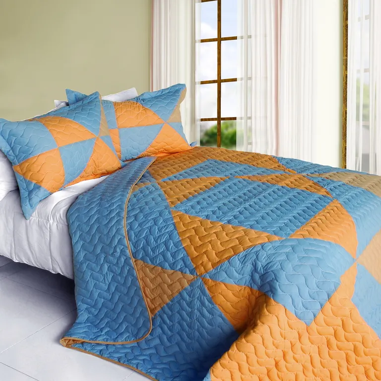 Beautiful Faith - 3PC Vermicelli-Quilted Patchwork Quilt Set (Full/Queen Size) Photo 1