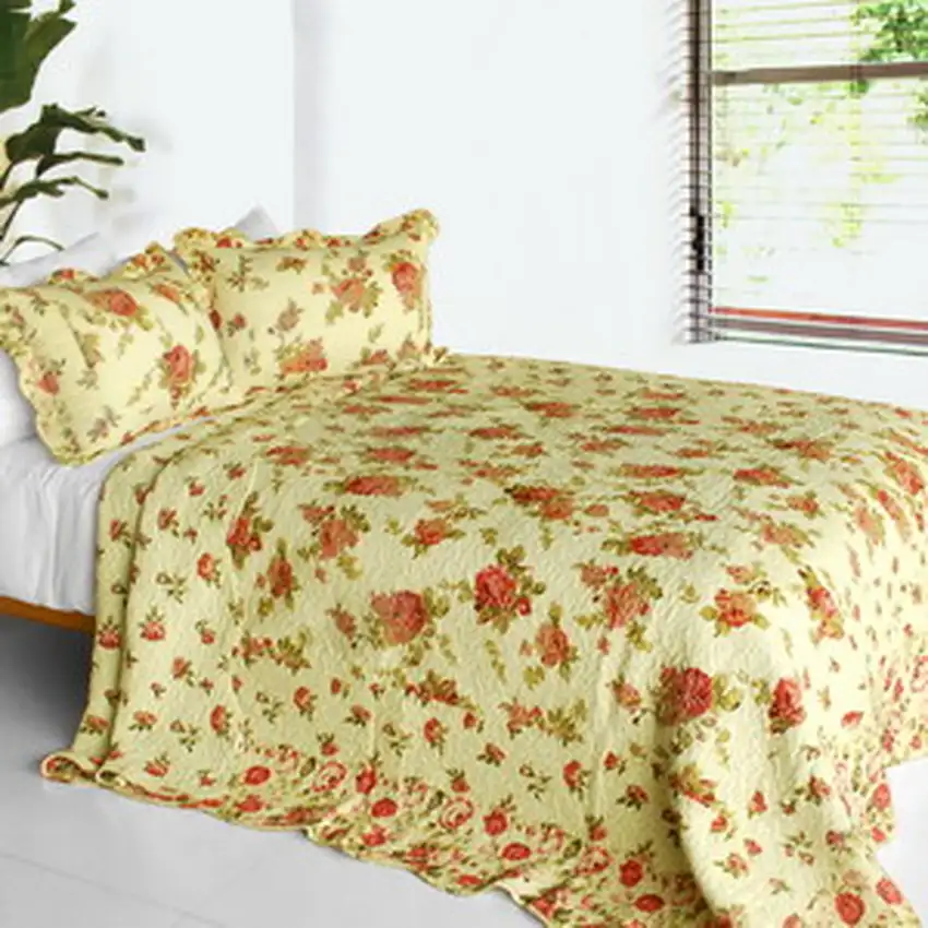 Beauty of Light -  3PC Cotton Contained Vermicelli-Quilted Patchwork Quilt Set (Full/Queen Size) Photo 2