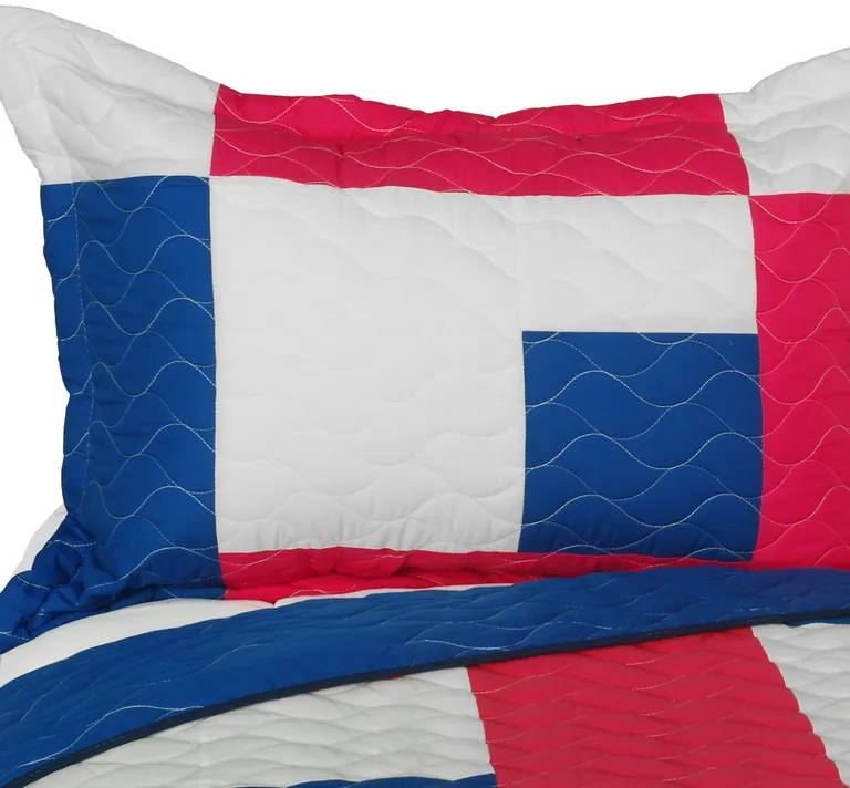 Beginning - Vermicelli-Quilted Patchwork Geometric Quilt Set Full/Queen Photo 2