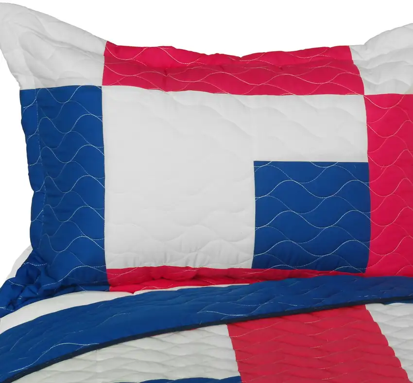 Beginning -  Vermicelli-Quilted Patchwork Geometric Quilt Set Full/Queen Photo 2