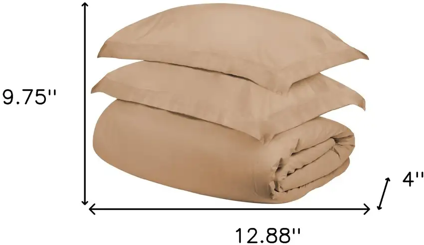 Beige King Cotton Blend 300 Thread Count Washable Duvet Cover Set Photo 5