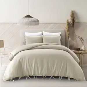 Photo of Beige King Linen 220 Thread Count Washable Duvet Cover Set
