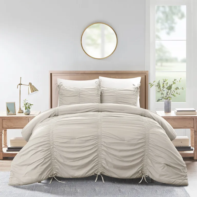 Beige King Polyester 180 Thread Count Washable Down Comforter Set Photo 5