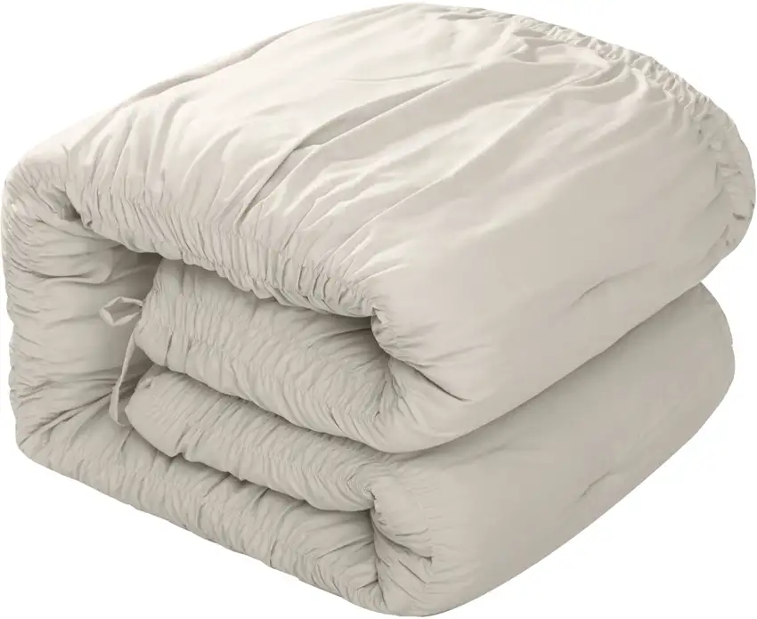 Beige King Polyester 180 Thread Count Washable Down Comforter Set Photo 1