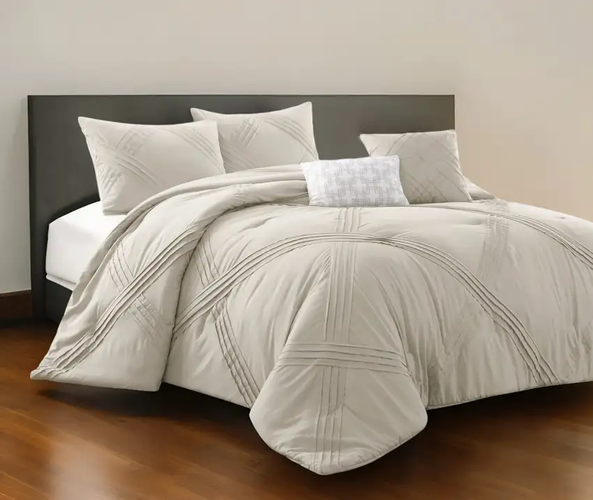 Beige King Polyester 140 Thread Count Washable Down Comforter Set Photo 1