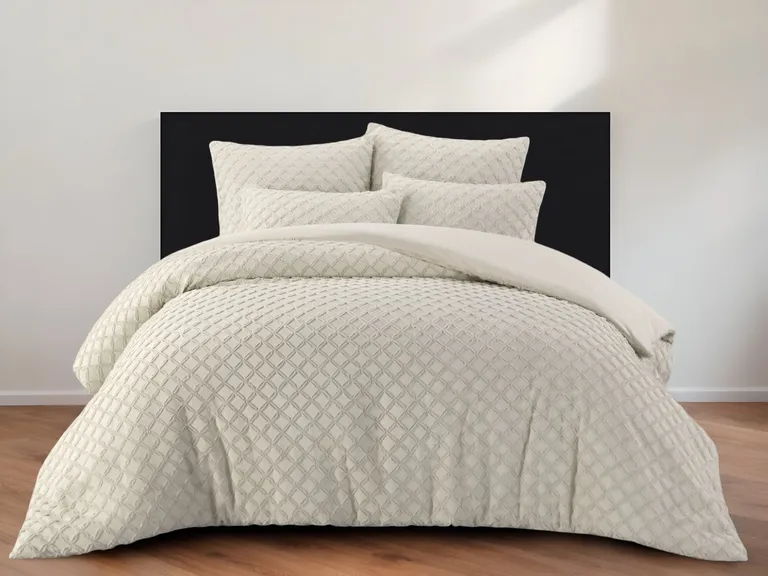 Beige King Polyester 140 Thread Count Washable Duvet Cover Set Photo 5