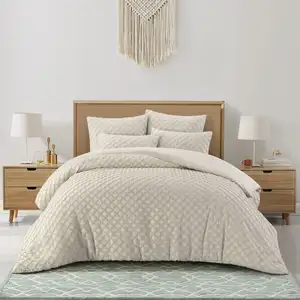 Photo of Beige King Polyester 140 Thread Count Washable Duvet Cover Set