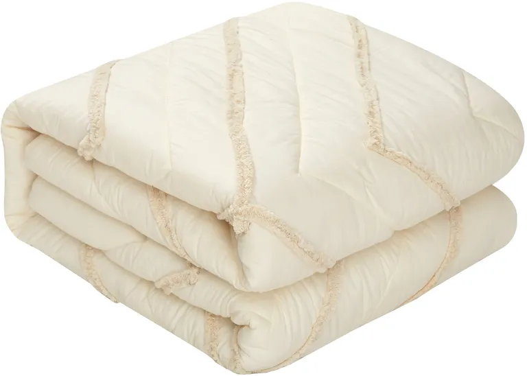 Beige Queen 100% Cotton 220 Thread Count Washable Down Comforter Set Photo 1
