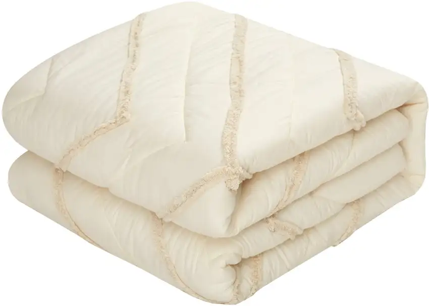 Beige Queen 100% Cotton 220 Thread Count Washable Down Comforter Set Photo 5