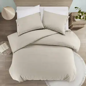 Photo of Beige Queen 100% Cotton 180 Thread Count Washable Duvet Cover Set
