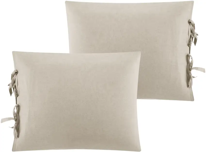 Beige Queen Linen 140 Thread Count Washable Duvet Cover Set Photo 4