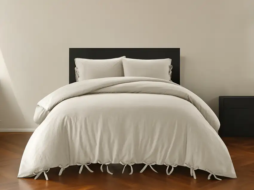 Beige Queen Linen 140 Thread Count Washable Duvet Cover Set Photo 1