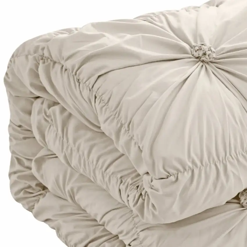 Beige Queen Polyester 180 Thread Count Washable Down Comforter Set Photo 5