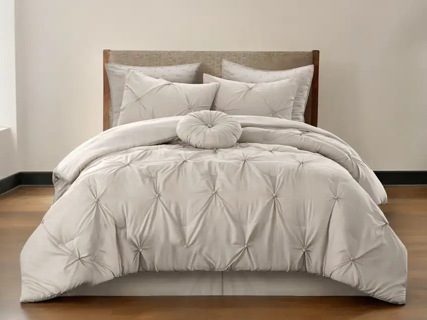 Beige Queen Polyester 180 Thread Count Washable Down Comforter Set Photo 1