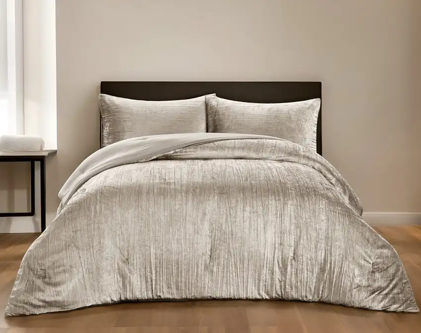 Beige Queen Polyester 180 Thread Count Washable Down Comforter Set Photo 1