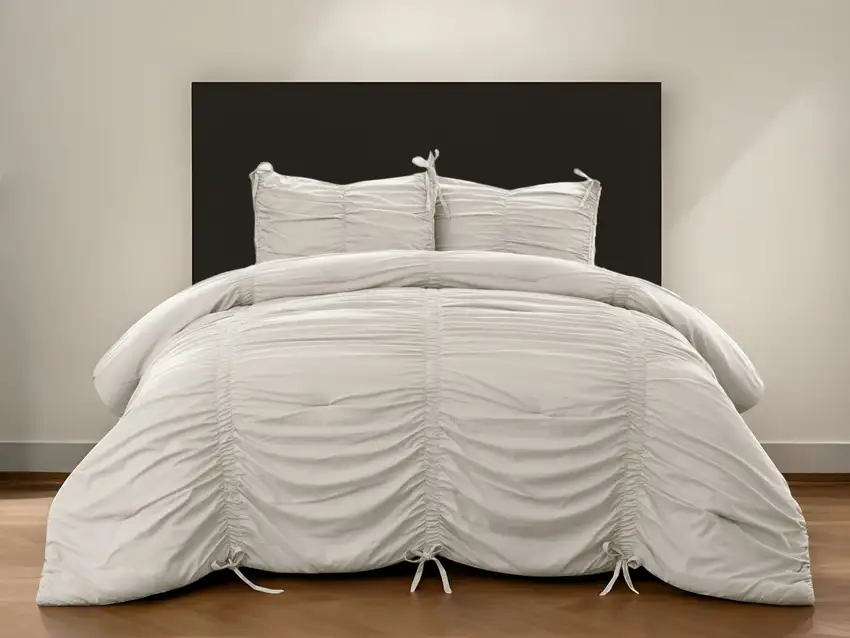 Beige Queen Polyester 180 Thread Count Washable Down Comforter Set Photo 1