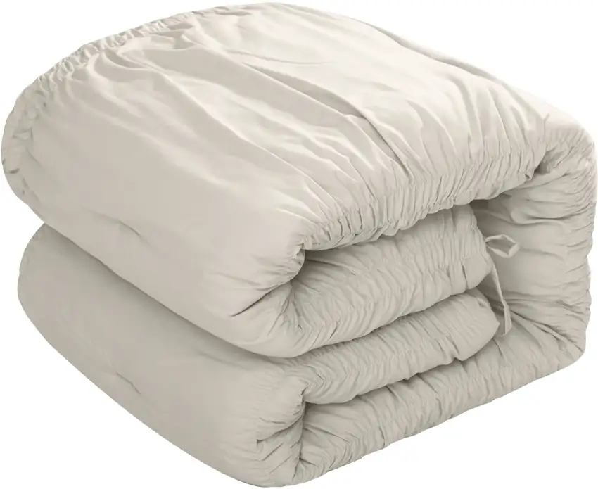 Beige Queen Polyester 180 Thread Count Washable Down Comforter Set Photo 6