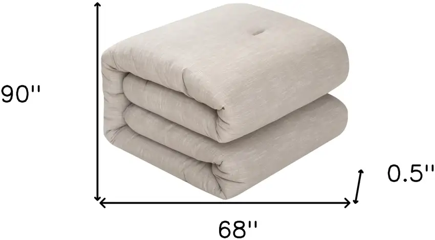 Beige Twin 100% Cotton 140 Thread Count Washable Down Comforter Set Photo 9
